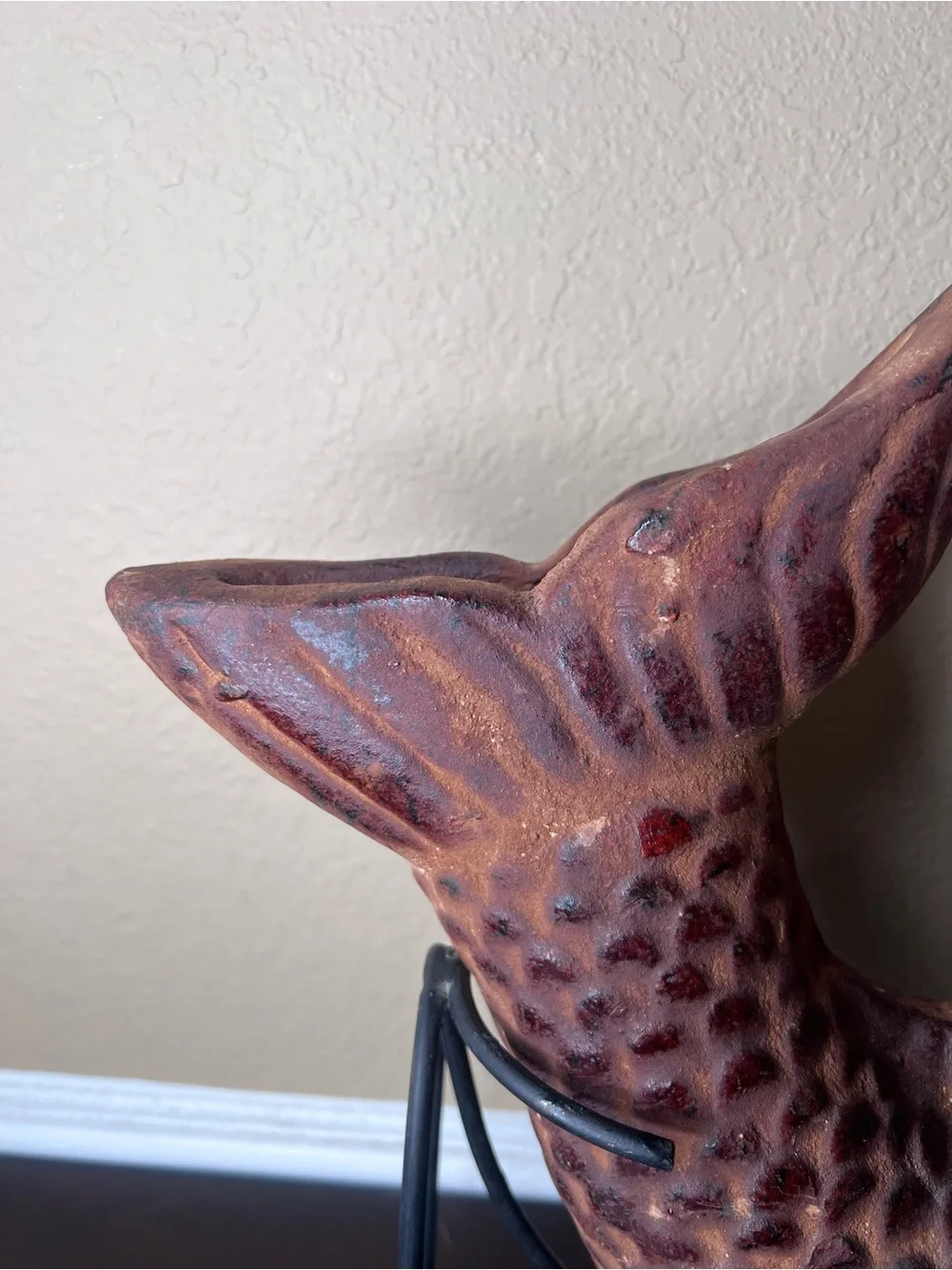 Vintage 1970s Mexican Barro Rojo Fish Planter on Custom Iron Stand